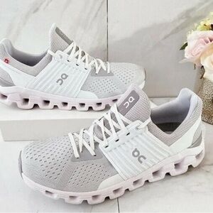 On Running Athletic Shoes in Gray and White